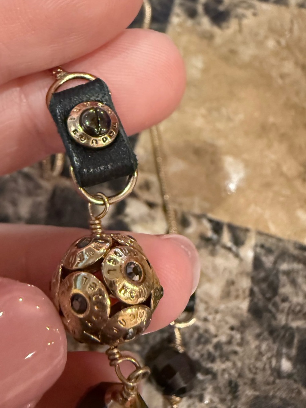 Henri Bendel Black Leather & Faceted Gemstone Snake Chain Necklace - Picture 8 of 10